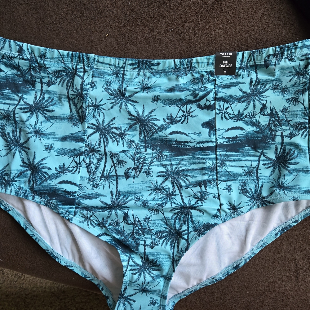 Torrid Blue Palm Print Swim Bottoms